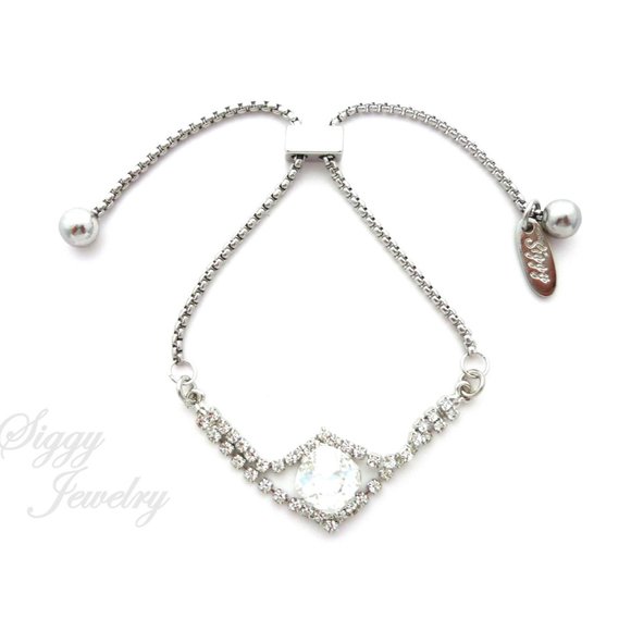 Swarovski Crystal Cushion Cut Halo Bridal Bracelet - Picture 1 of 8
